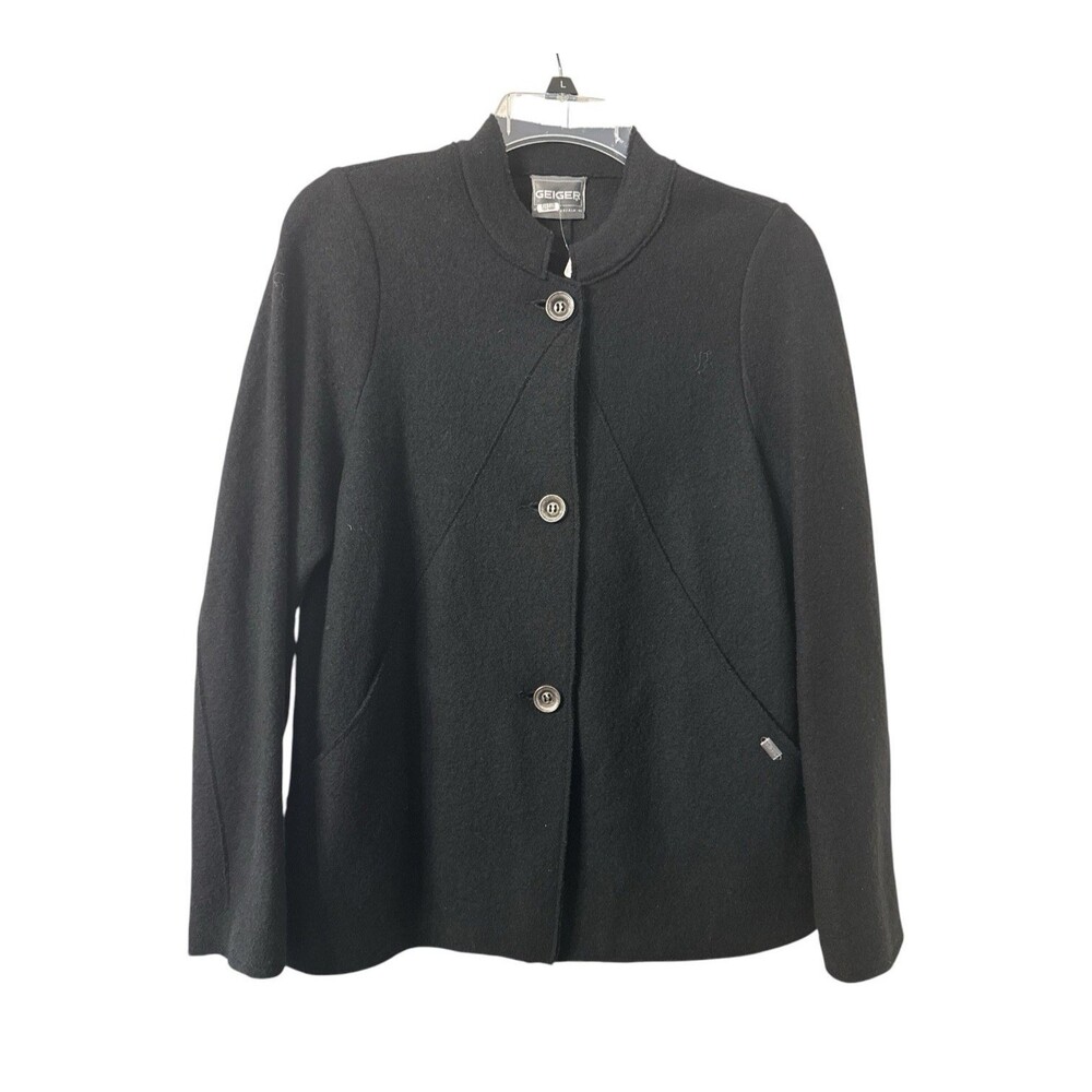 Geiger Wool Cardigan Sweater Womens 40 Black Austria Jacket Medium